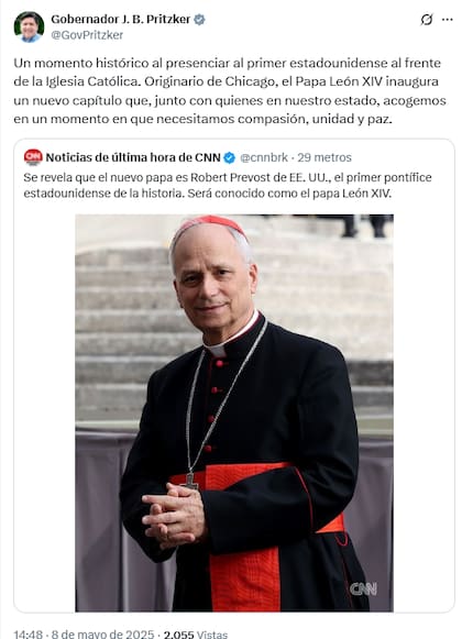 El posteo del gobernador de Illinois, tras la elección del papa León XIV, oriundo de Chicago