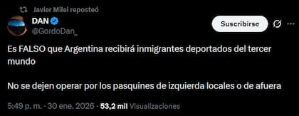 El posteo del Gordo Dan retuiteado por Javier Milei