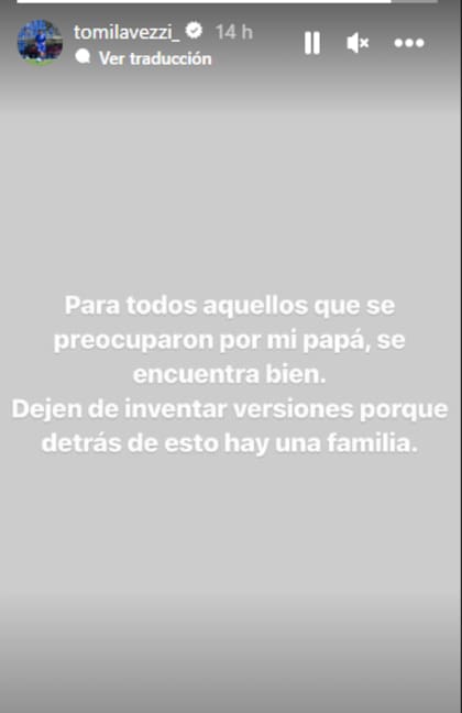 El posteo del hijo del Pocho Lavezzi tras la internación de su padre (Foto: Instagram)
