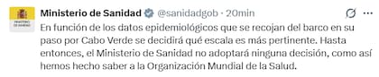 El posteo del Ministerio de Sanidad de España