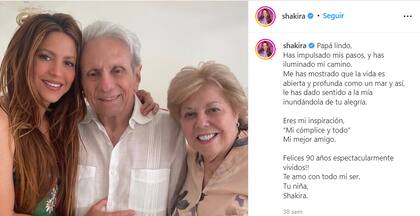 El posteo emotivo de la artista con motivo de los 90 años de su padre
Foto: Instagram @shakira