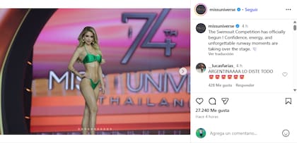 El posteo en el Instagram de Miss Universe que tiene a la argentina como portada