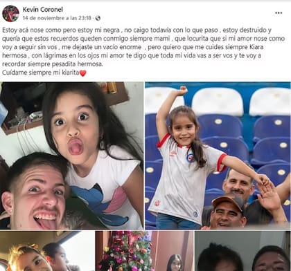 El posteo en facebook de Kevin Coronel, en alusión a su pequeña hermana fallecida