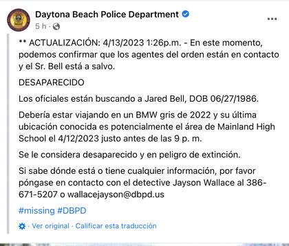 El posteo para buscar a Drake Bell