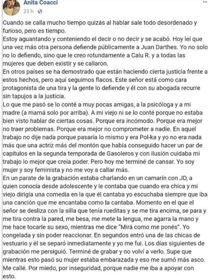 El posteo primigenio de Anita Coacci, publicado en febrero de 2018