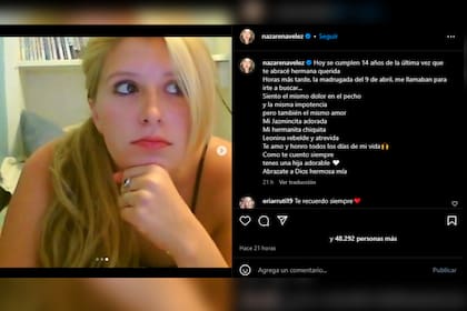 El posteo que compartió Nazarena Vélez para recordar a su hermana (Foto Instagram @nazarenavelez)