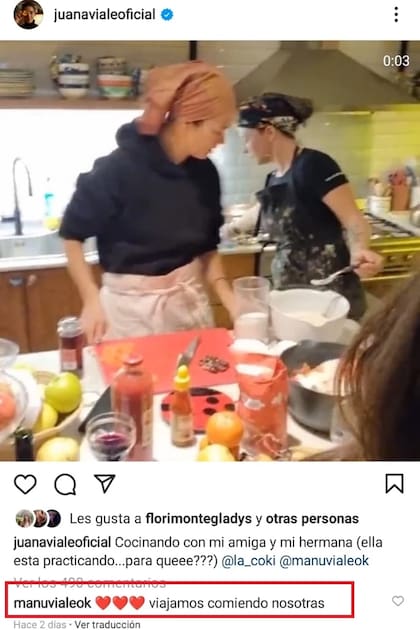 El posteo que Juana Viale eliminó de su feed de Instagram, donde aparecía su hermana Manuela cocinando