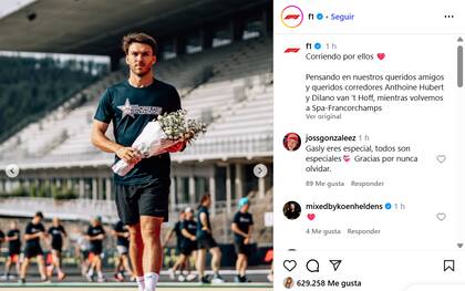El posteo que le dedicó la Fórmula 1 al homenaje encabezado por Gasly