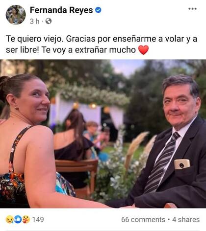 El posteo que publicó Fernanda Reyes sobre su padre.