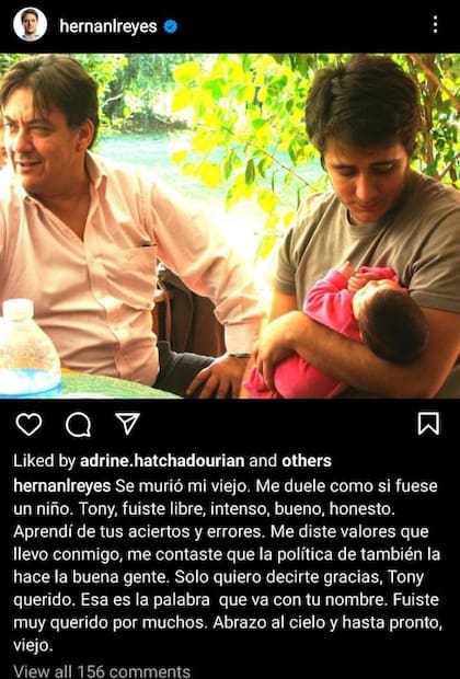 El posteo que publicó Hernán Reyes en su cuenta de Instagram.