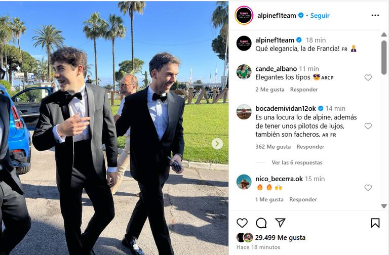 El posteo que realizó Alpine en su cuenta de Instagram con la imagen de sus pilotos