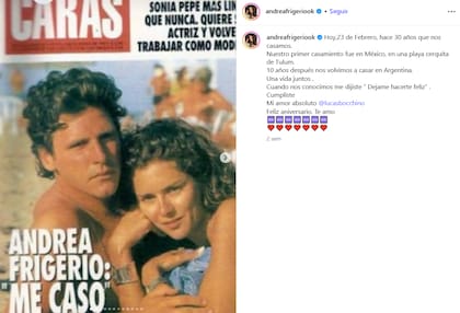 El posteo que realizó Andrea Frigerio en un nuevo aniversario de casada (Foto: Instagram/@andreafrigeriook)