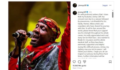 The post was written by Latifa Chambers, wife of Jimmy Cliff