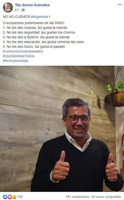 El posteo que subió anoche García tras el resultado de las PASO