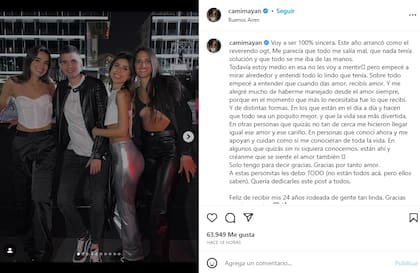 El posteo reflexivo de Cami Mayan sobre su cumpleaños