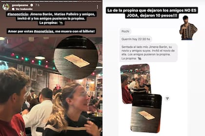 El posteo sobre la propina que habría dejado el grupo de amigos de Jimena Barón