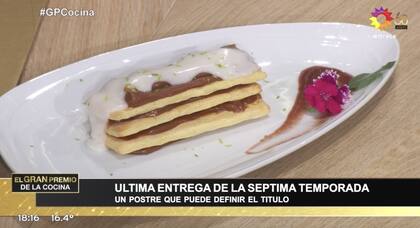 El postre, que buscaba innovar, a los jueces les pareció lo mismo que un alfajor pero desarmado. Aún así, lo felicitaron por sus sabores.