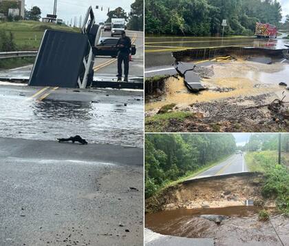 El potencial ciclón número ocho que azotó a las Carolinas este lunes dejó calles destrozadas y severas inundaciones