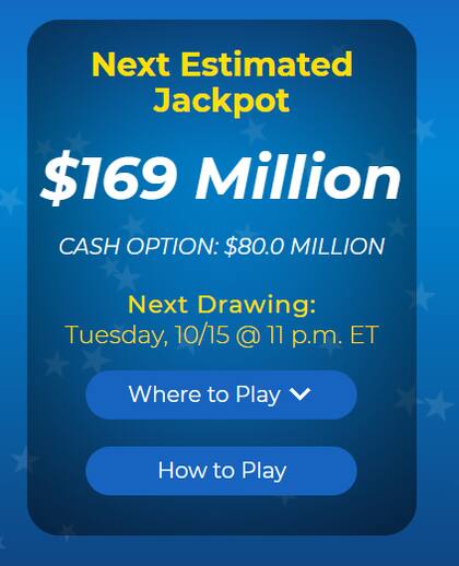 El pozo de Mega Millions del próximo martes 15 de octubre asciende a 169 millones de dólares