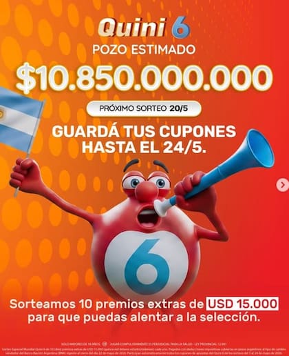 El pozo del Quini 6 para el miércoles 20