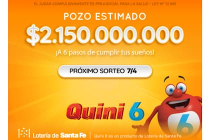 El pozo estimado del Quini 6 de este domingo 7 de abril