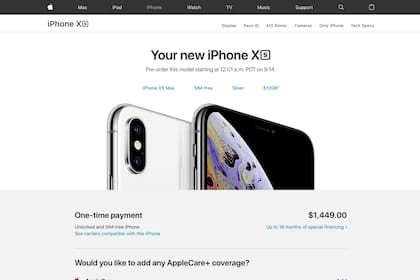 El precio del iPhone XS Max de mayor capacidad, en Estados Unidos, sin contar impuestos