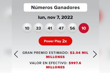 El premio más alto de la lotería Powerball se entregó el 7 de noviembre de 2022 a Edwin Castro