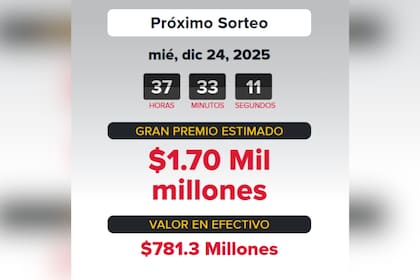 El premio mayor de Powerball se sitúa en 1700 millones de dólares para el sorteo de la víspera de Navidad