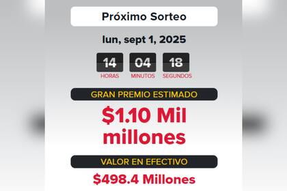 El premio mayor del 1º de septiembre es de 1100 millones de dólares