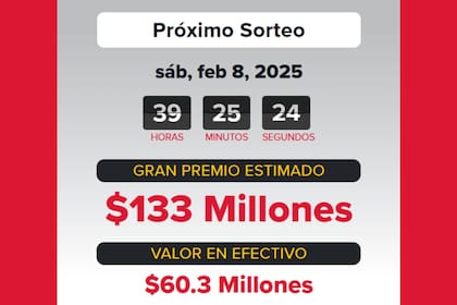 El premio mayor estimado para el siguiente sorteo de Powerball es de US$133 millones, con una opción de US$60.3 millones en efectivo (Powerball)