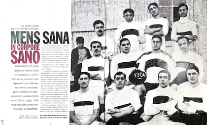 El premio Nobel Bernardo Houssay, a los 19 años, tras ganar la regata de cuatro remos largos con timonel en mayo de 1906, representando al Club de Regatas La Marina