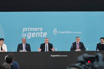 El presidente Alberto Fernández, ayer, en el acto en el que apuntó contra el campo