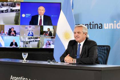 El presidente Alberto Fernández, durante el anuncio de la producción de la vacuna Sputnik V en la Argentina