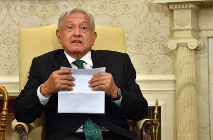 El presidente Andrés Manuel López Obrador en la Casa Blanca. (Photo by Nicholas Kamm / AFP)