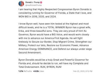 El presidente aseguró que Donalds tenía una voz fuerte y que trabajaría en conjunto con él para impulsar su agenda económica y migratoria