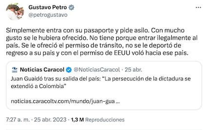 El presidente colombiano, Gustavo Petro, responde tras las acusaciones de Juan Guaidó