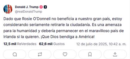 El presidente consideró a la actriz como una amenaza para la humanidad