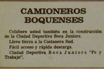 El presidente de Boca, Alberto J. Armando, convocaba a los camioneros hinchas de Boca a llevar cargamentos de tierra a la Costanera Sur