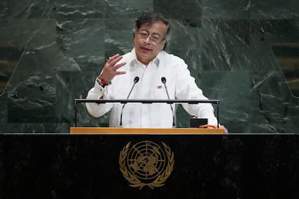 El presidente de Colombia, Gustavo Petro Urrego, habla en la 80ma sesión de la Asamblea General de las Naciones Unidas, el martes 23 de septiembre de 2025, en Nueva York
