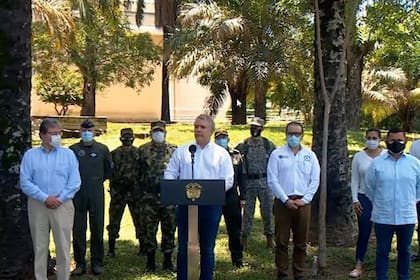 El presidente de Colombia, Iván Duque, en el momento de anunciar las detenciones de cuatro venezolanos implicados en planes de desestabilización en Colombia