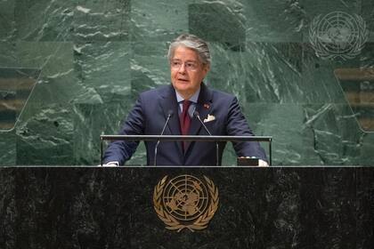 El presidente de Ecuador, Guillermo Lasso, durante su discurso ante la 78 Asamblea General de Naciones Unidas