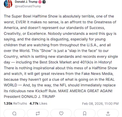 El presidente de Estados Unidos lo calificó como "uno de los peores shows" de medio tiempo