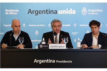 Horacion Rodríguez Larreta, Alberto Fernández y Axel Kicillof, antes de la ruptura