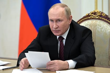 El presidente de Rusia, Vladimir Putin, dirige una reunión del Consejo de Coordinación por teleconferencia, en Moscú, el martes 25 de octubre de 2022. (Alexei Babushkin, Sputnik, Kremlin Pool Photo vía AP)