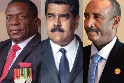 El presidente de Zimbabue, Emmerson Mnangagwa; el presidente de Venezuela, Nicolás Maduro; y el líder del Consejo Soberano de Sudán, Abdelfatah al Burhan.