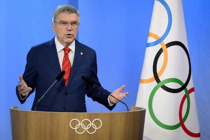 El presidente del COI, Thomas Bach, durante la sesión extraordinaria de la organización, en Lausana, Suiza