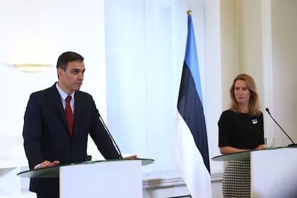 El presidente del Gobierno, Pedro Sánchez, en rueda de prensa con la primera ministra Kaja Kallas