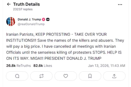 El presidente, Donald Trump, advirtió repetidamente que podría tomar medidas militares por el asesinato de manifestantes pacíficos en Irán