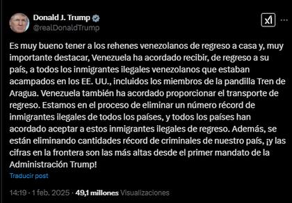El presidente Donald Trump celebró la noticia de la liberación de los seis detenidos