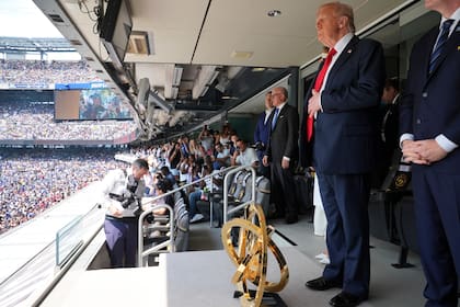 El presidente Donald Trump presente en la final del Mundial de Clubes entre Chelsea y Paris St-Germain, el domingo 13 de julio de 2025, en East Rutherford, Nueva Jersey. (AP Foto/Jacquelyn Martin)
